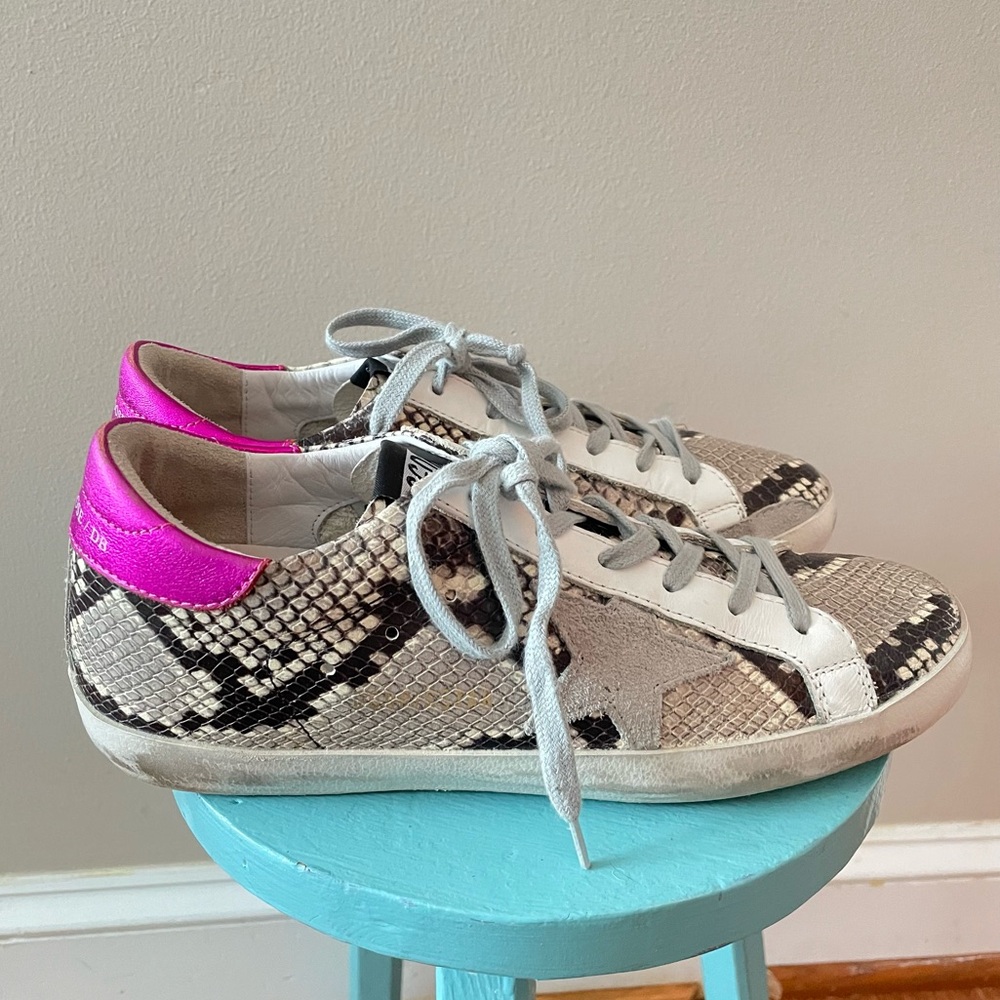 Golden Goose Superstar Grey Python with Metallic Fuschia Sneakers Women’s Sz 39